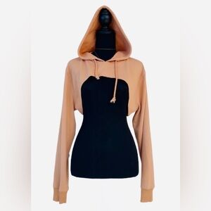 #49 VENUS ~ Apricot Orange Hooded Cropped Distressed Sweatshirt size L